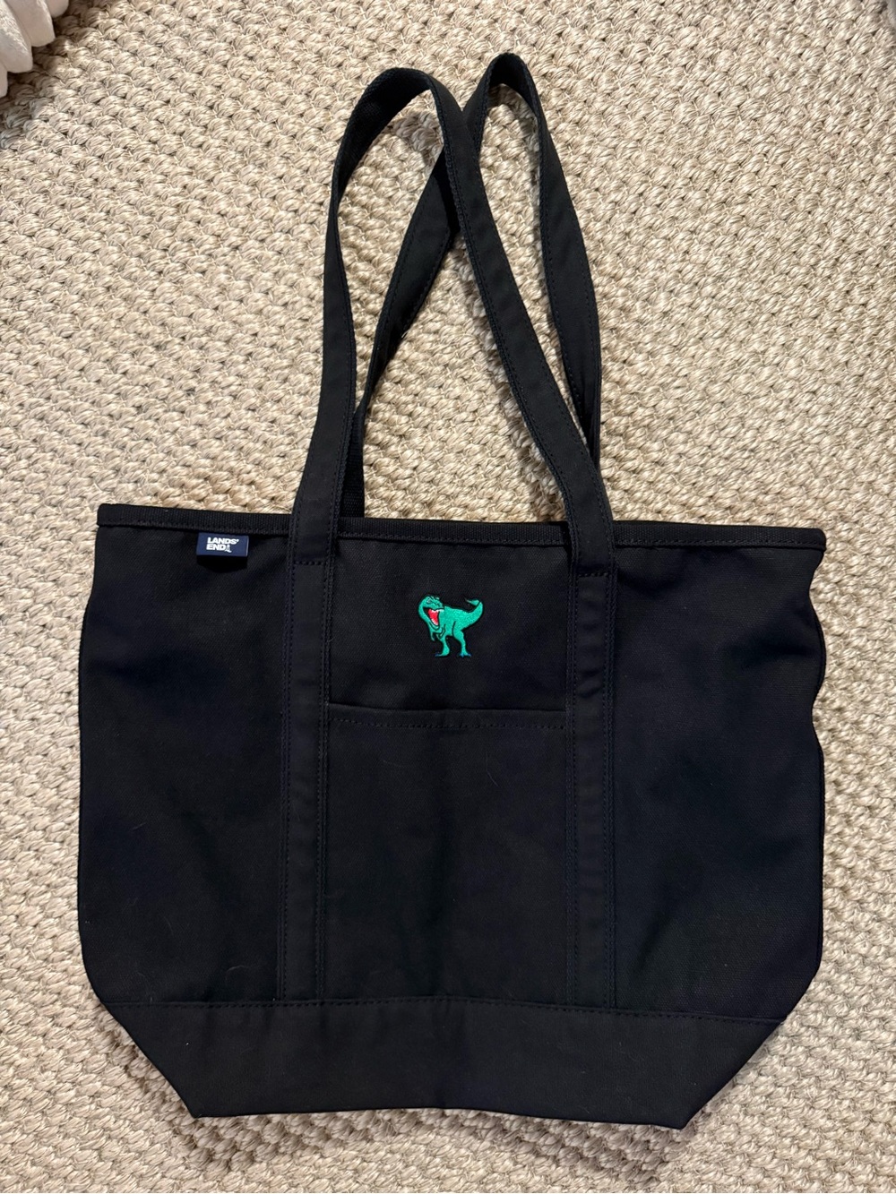 New XL 5 Pocket Zip Top Canvas Tote Bag with embroidered dinosaur
